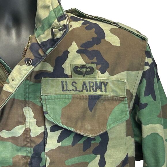 Vintage US Army Paratrooper Hooded Field Coat Camouflage Green S Small Short - Picture 9 of 14